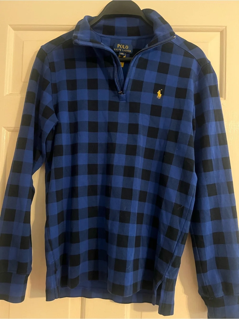 Ralph Lauren polo Plaid Estate-Rib Quarter-Zip Pullover large blue black tartan